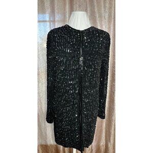 Cache Vintage Black Sequin Textured Silk Cardigan Jacket Women's Medium Formal